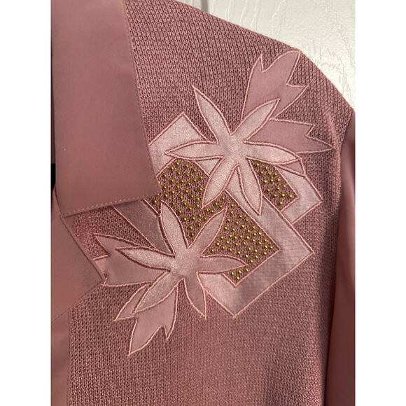 Vintage Philippe Marques Pink Sweater Top Embellished Gold Beads 12 Petite - Picture 3 of 7